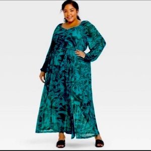 Ava & Viv Plus Size Blue Mesh Swirl Maxi Dress